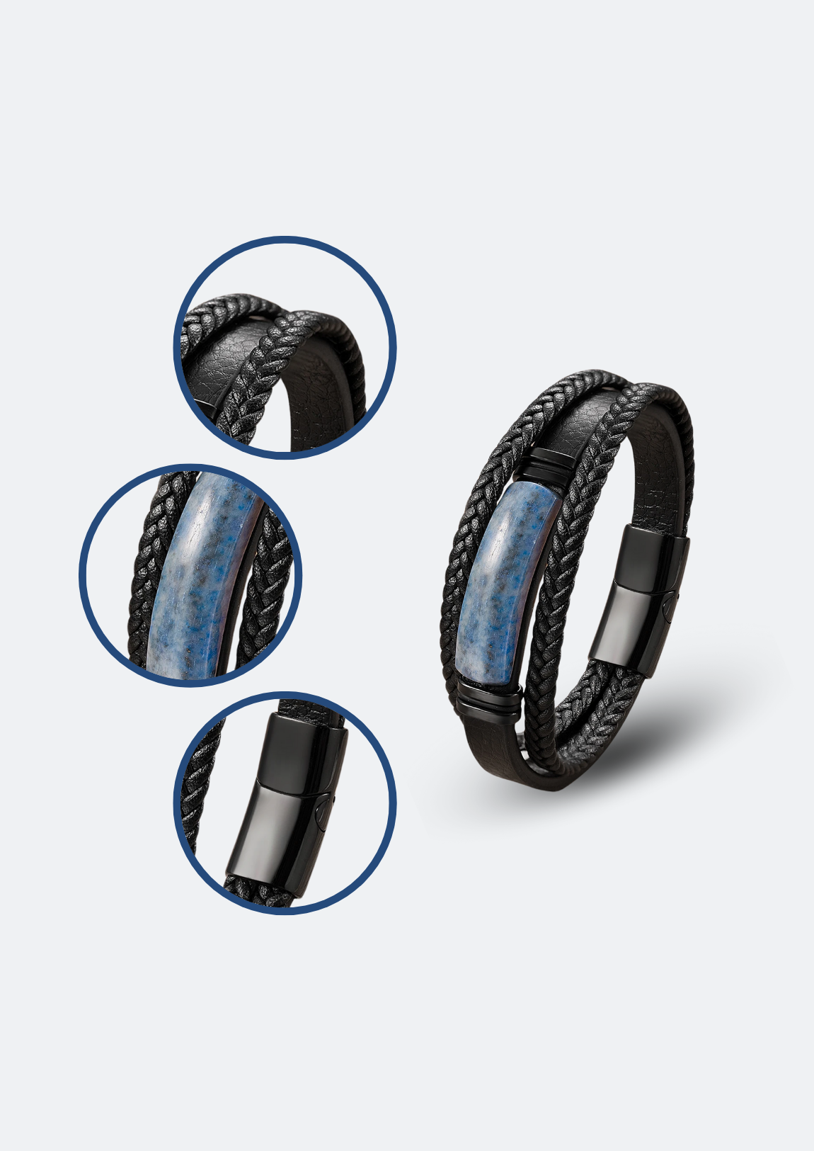 Pulseira Masculina Lingard de Couro com Pedra Natural