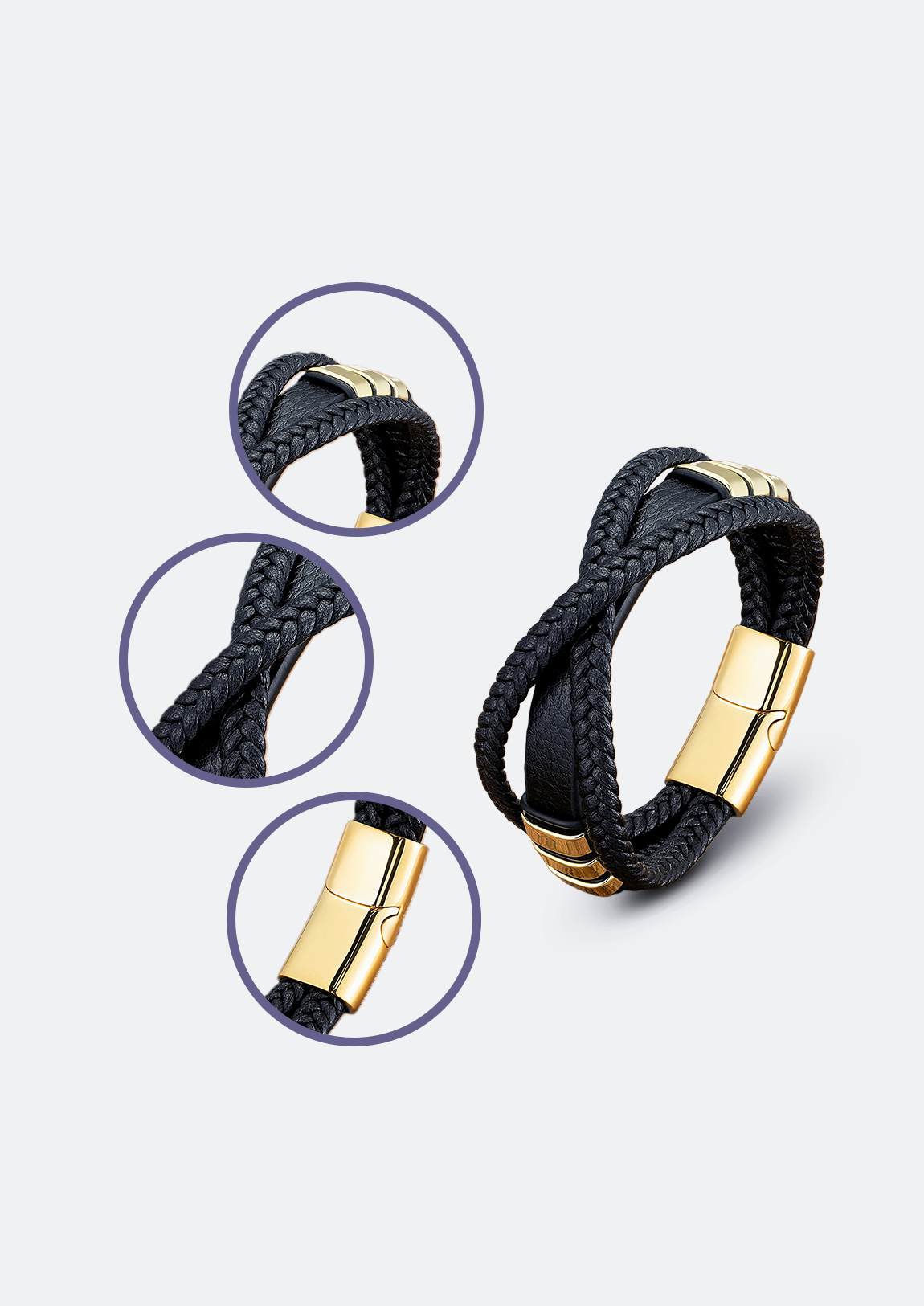 Pulseira Masculina de Couro com Pedra Natural Reggie