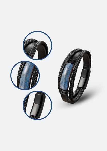 Pulseira Masculina Lingard de Couro com Pedra Natural