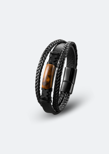 Pulseira Masculina Elegance de Couro com Pedra Natural