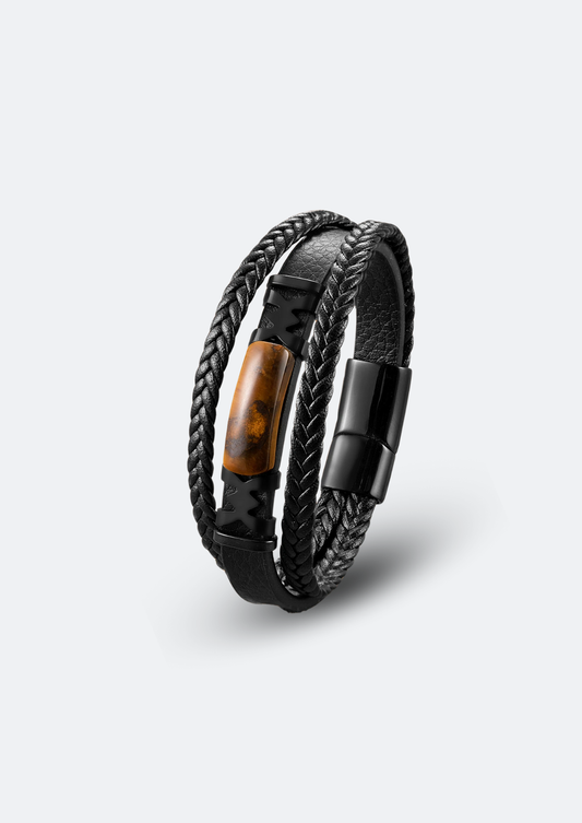 Pulseira Masculina Elegance de Couro com Pedra Natural