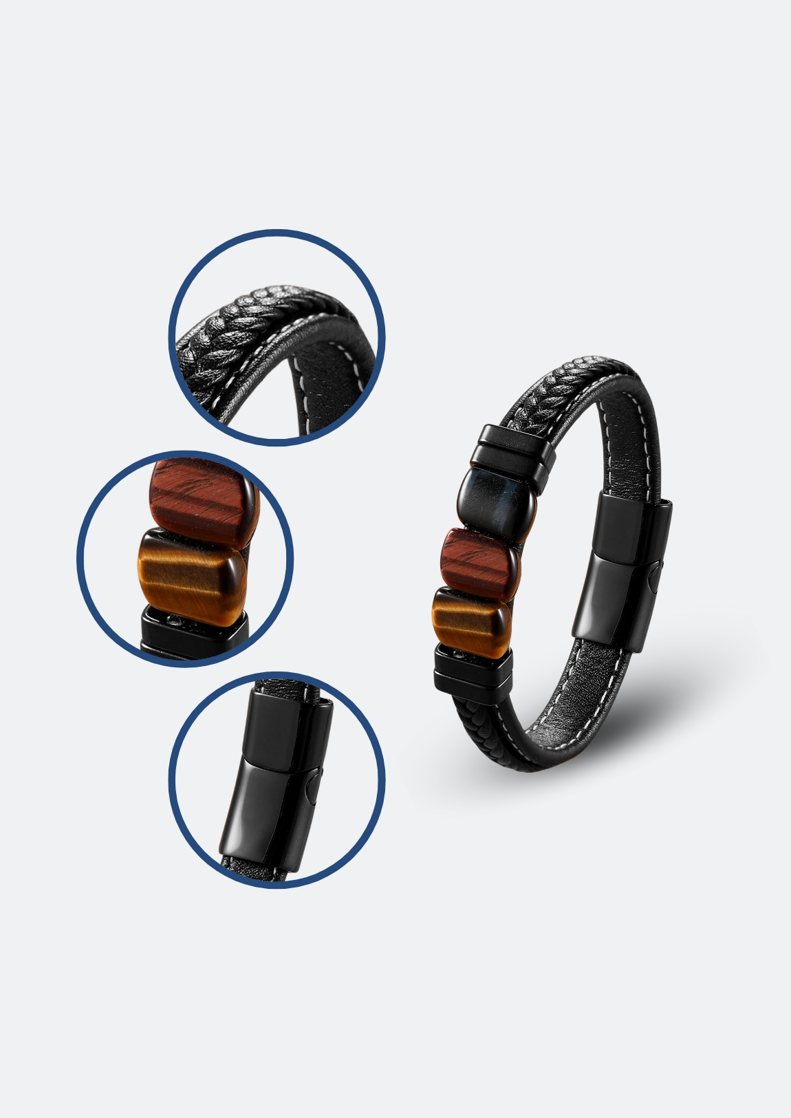 Pulseira Masculina Yamal de Couro com Pedra Natural