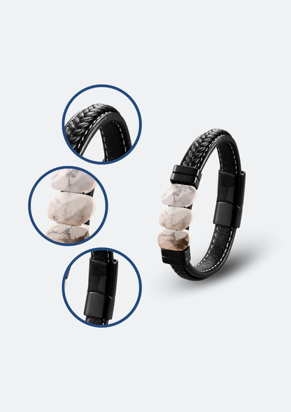 Pulseira Masculina Archie de Couro com Pedra Natural