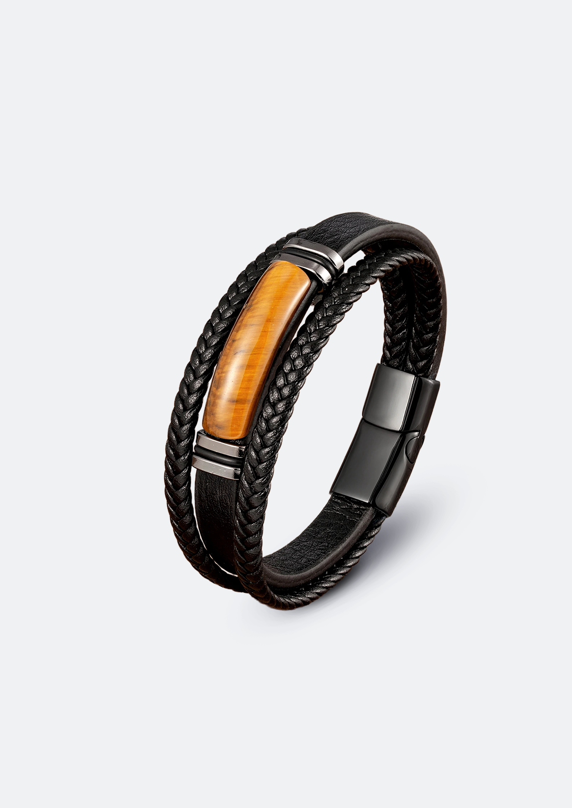 Pulseira Masculina de Couro com Pedra Natural Mathis