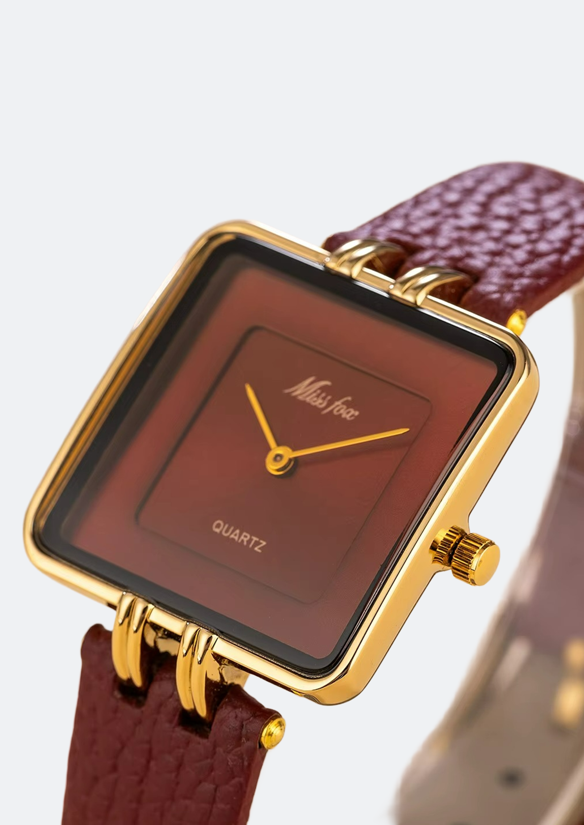 Relógio Feminino Mix Fox Vermelho Quadrado de Couro