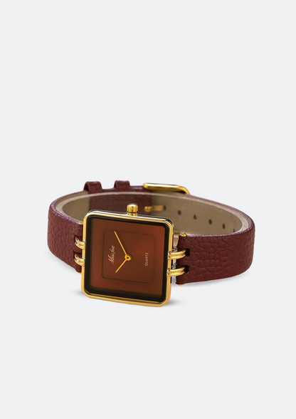 Relógio Feminino Mix Fox Vermelho Quadrado de Couro