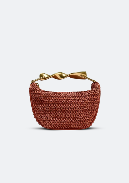 Bolsa Feminina Meia Lua Mônaco Pequena de Palha Vermelha