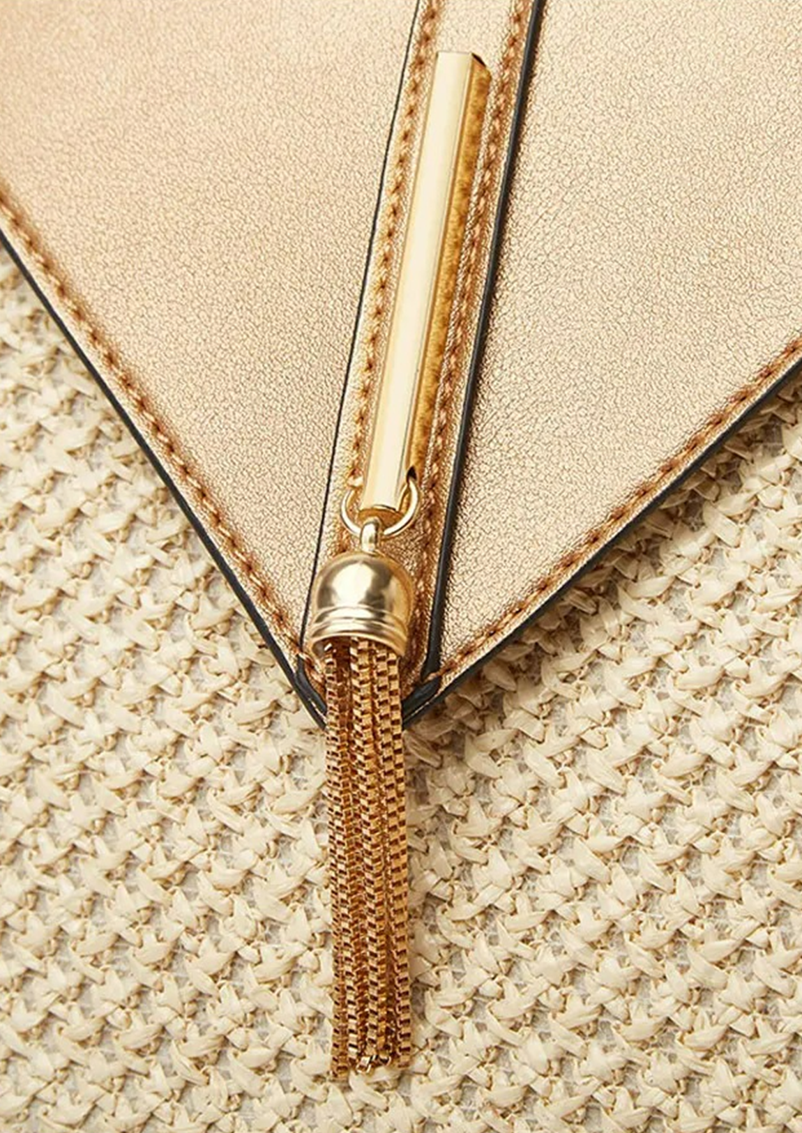 Bolsa Feminina Hexagonal Amira Pequena Dourada de Palha