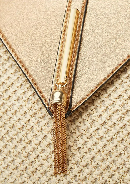 Bolsa Feminina Hexagonal Amira Pequena Dourada de Palha