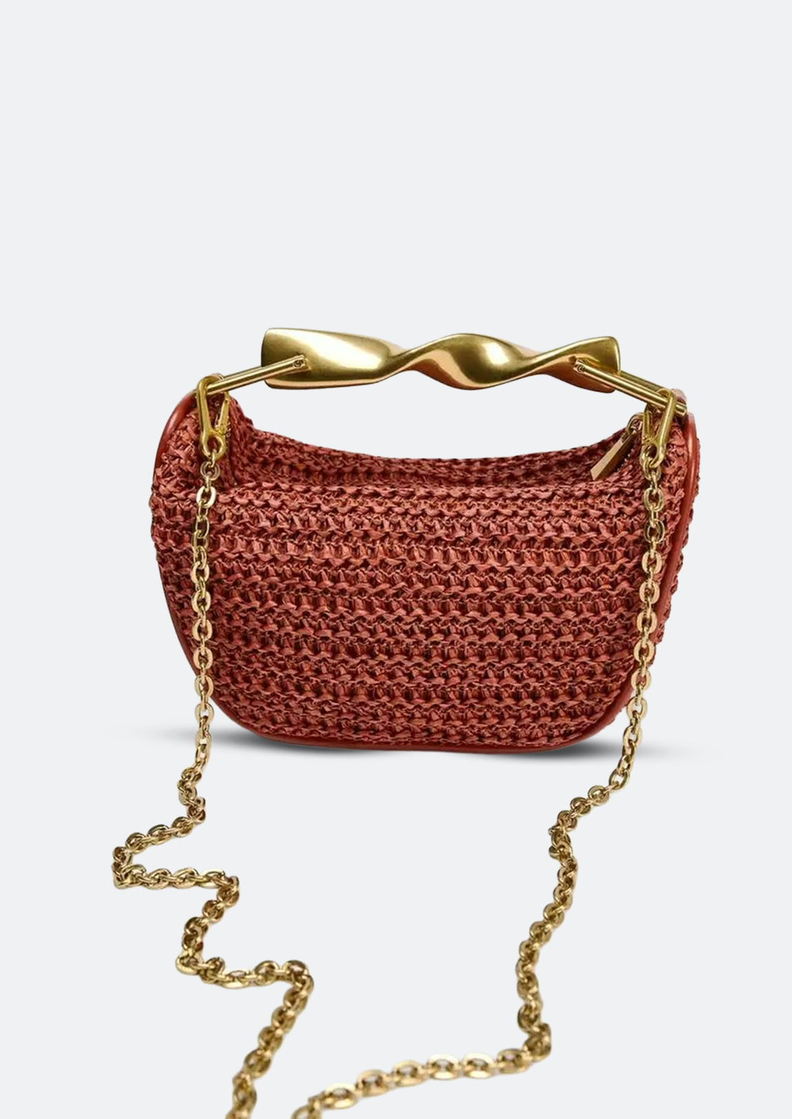 Bolsa Feminina Meia Lua Mônaco Pequena de Palha Vermelha