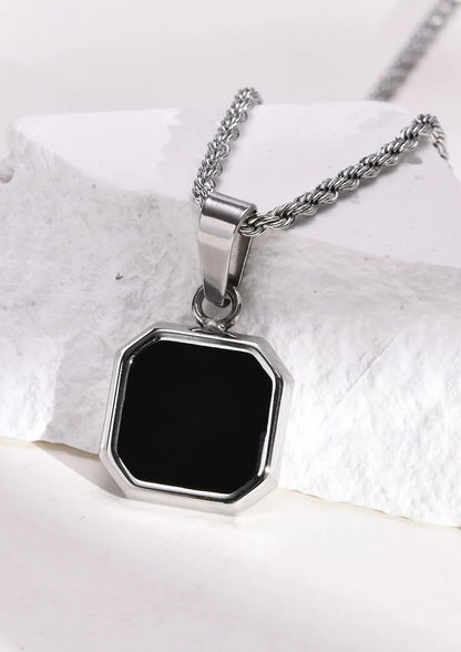 Colar Masculino Stevan de Aço com Pingente Quadrado
