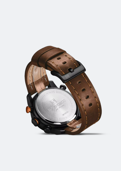 Relógio Masculino Navi Force NF9235 de Couro Display Duplo