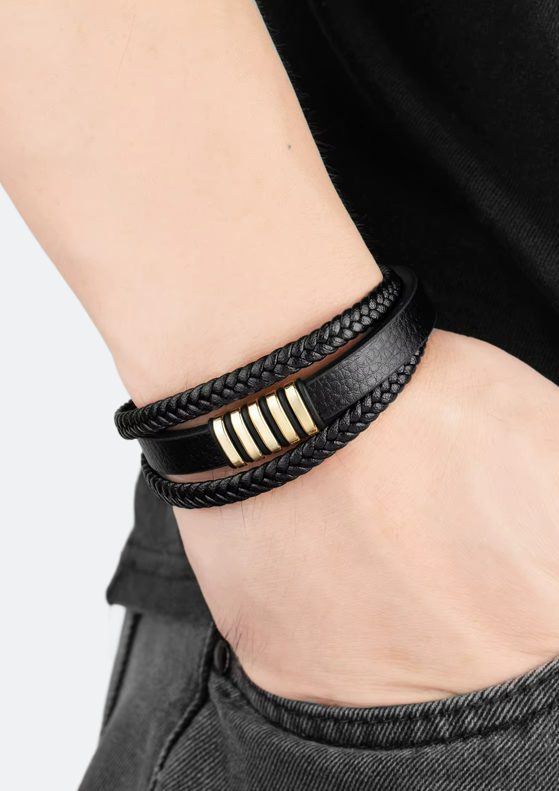 Pulseira Masculina de Couro Slot