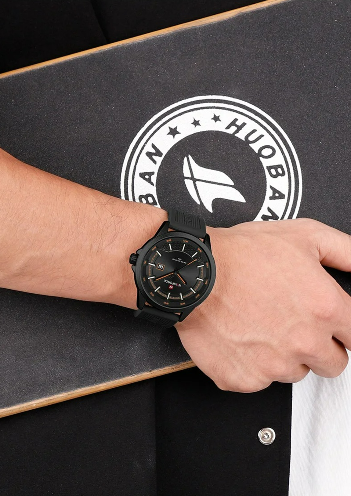 Relógio Masculino Navi Force NF9248T Preto Pulseira de Silicone