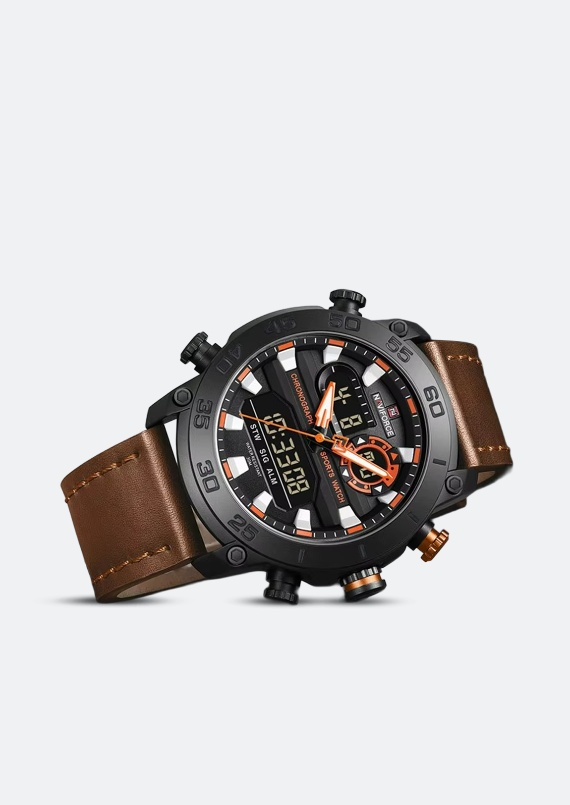 Relógio Masculino Navi Force NF9235 de Couro Display Duplo