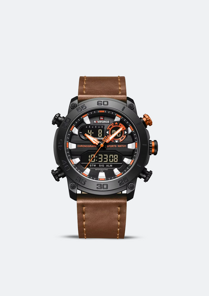 Relógio Masculino Navi Force NF9235 de Couro Display Duplo