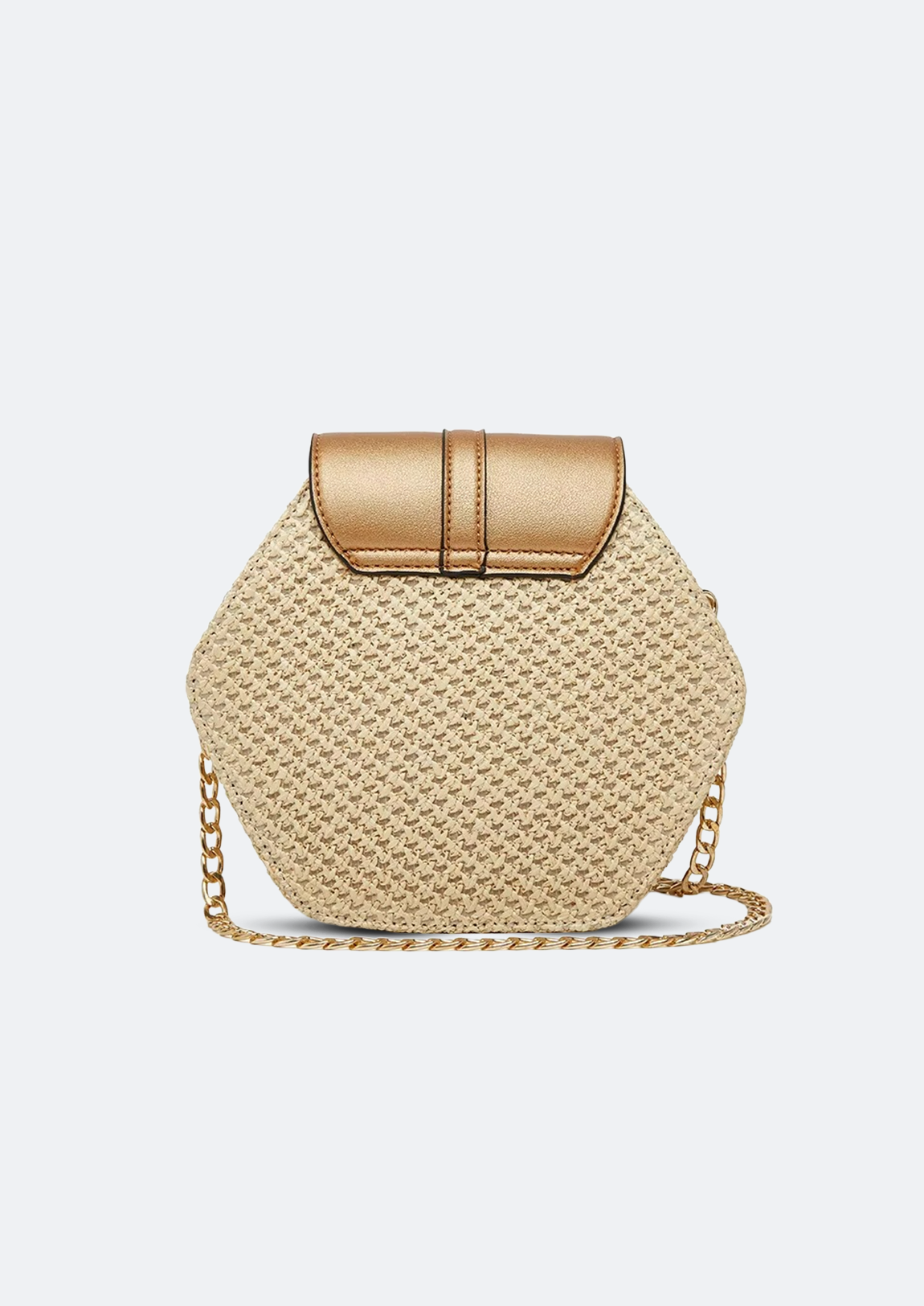 Bolsa Feminina Hexagonal Amira Pequena Dourada de Palha