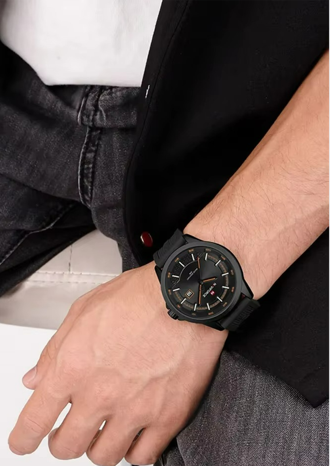 Relógio Masculino Navi Force NF9248T Preto Pulseira de Silicone