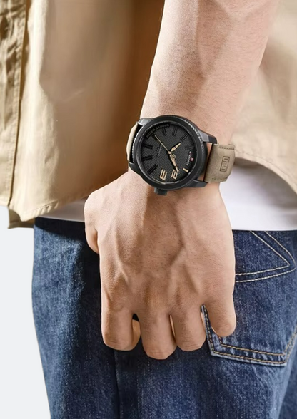 Relógio Masculino Navi Force NF9202L Preto Pulseira de Couro