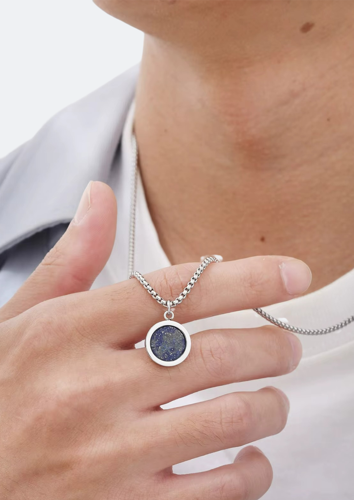 Colar Masculino Mellen de Aço com Pingente Redondo