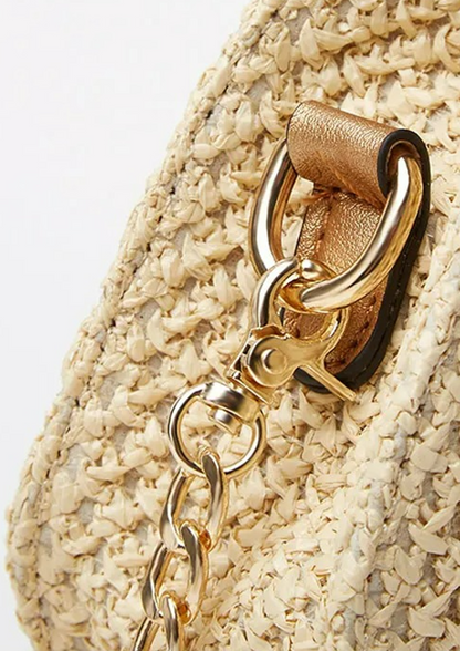 Bolsa Feminina Hexagonal Amira Pequena Dourada de Palha