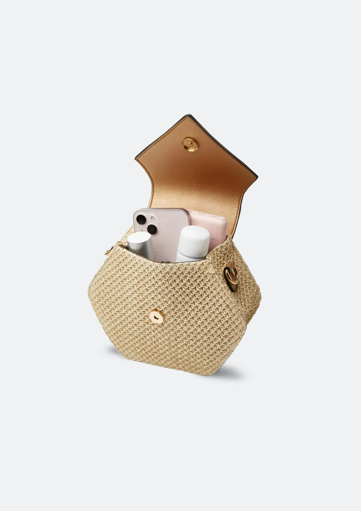 Bolsa Feminina Hexagonal Amira Pequena Dourada de Palha