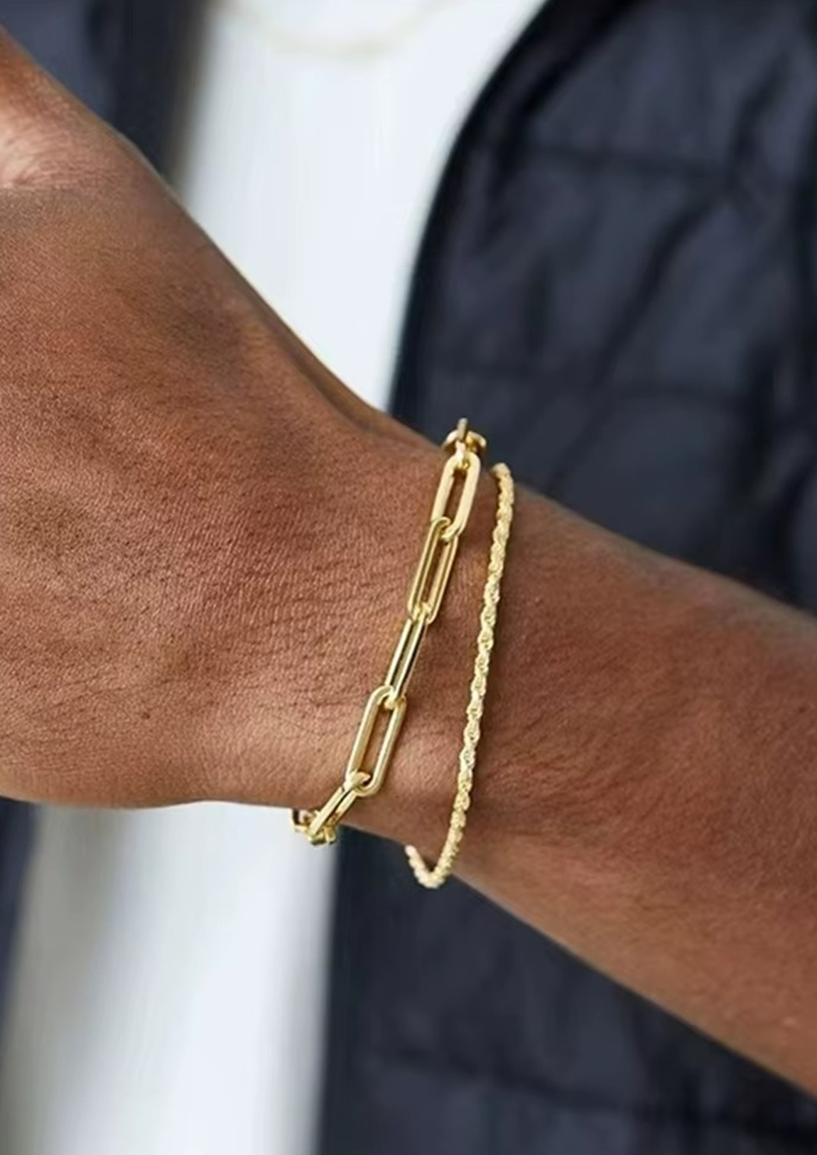 Pulseira Masculina Dourada Dupla de Aço Michigan