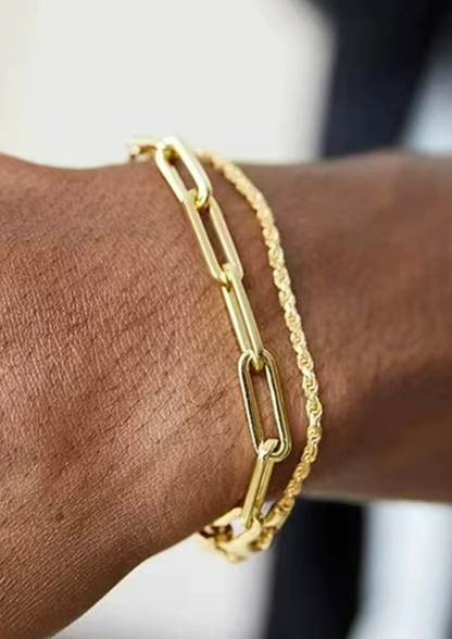 Pulseira Masculina Dourada Dupla de Aço Michigan