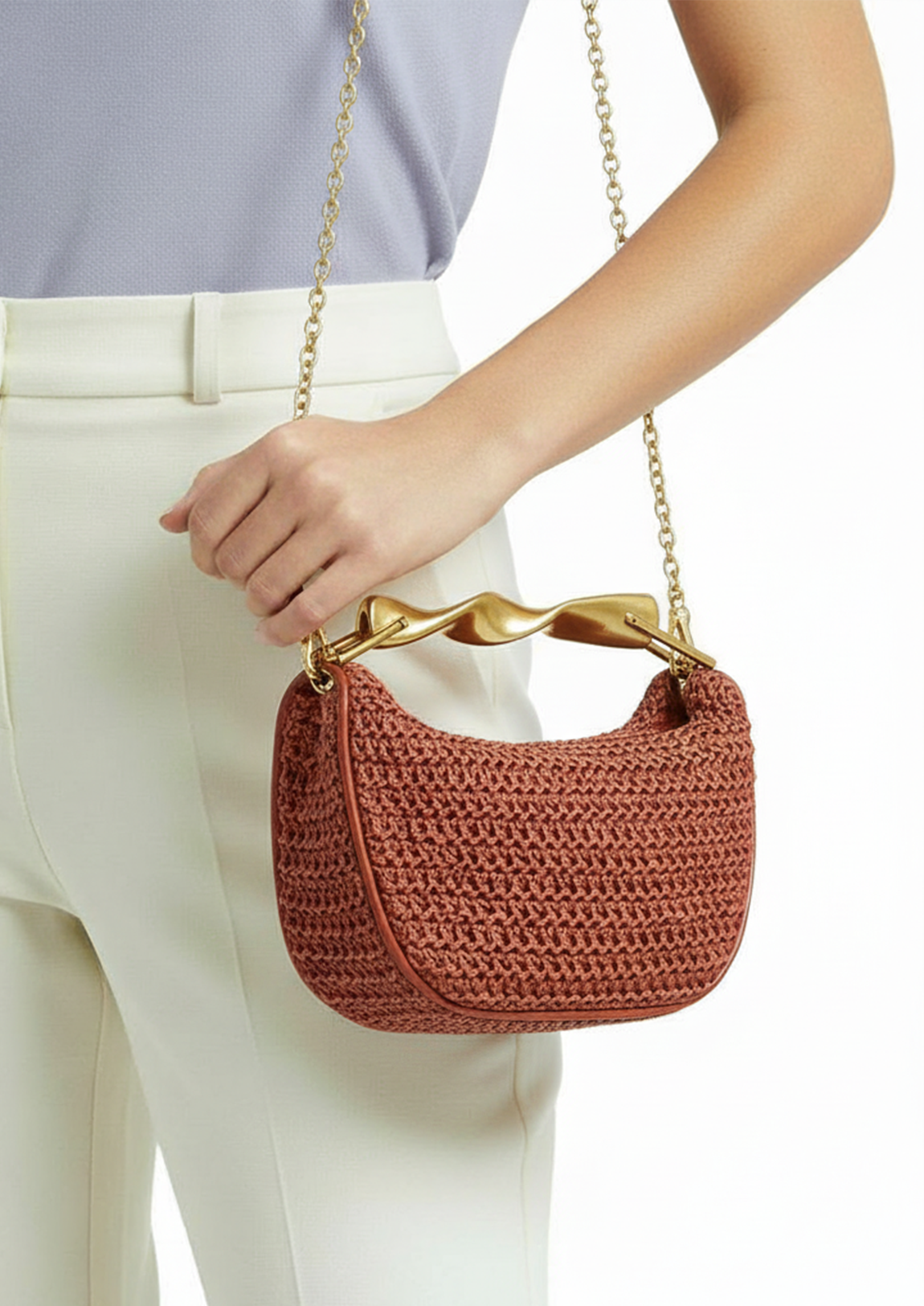 Bolsa Feminina Meia Lua Mônaco Pequena de Palha Vermelha