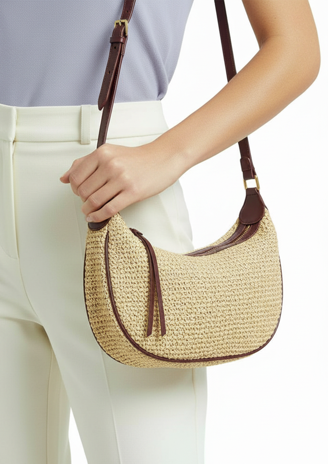 Bolsa Feminina Meia Lua Maere Pequena de Palha