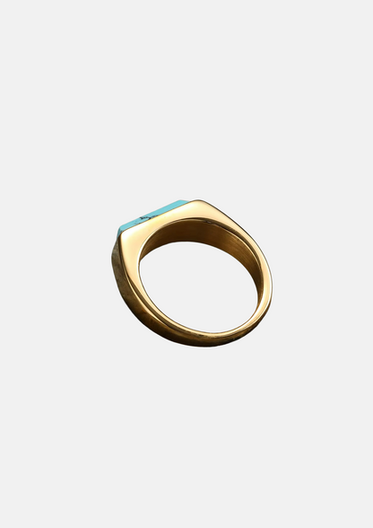 Anel Masculino Tours de Aço Dourado com Pedra Natural Azul