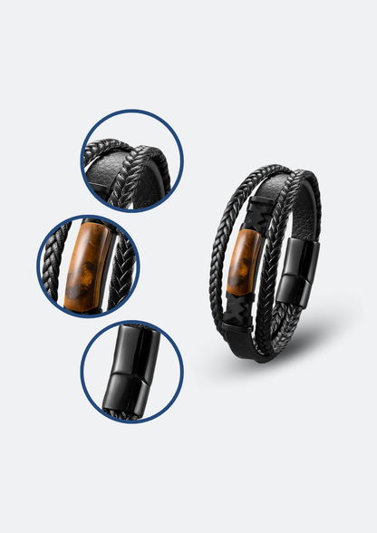 Pulseira Masculina Elegance de Couro com Pedra Natural